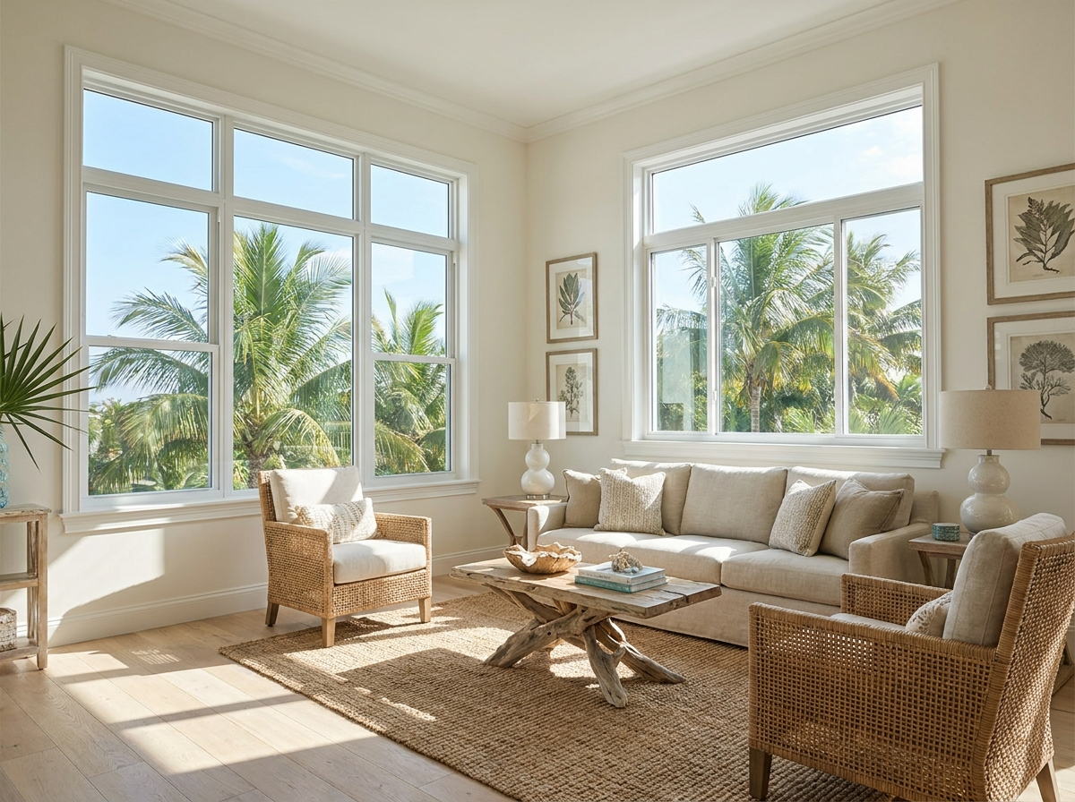Bright Florida living room with impact windows